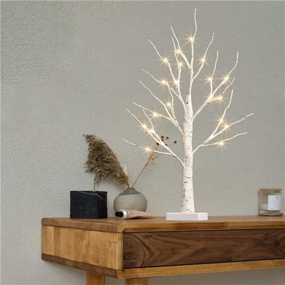 Tabletop Mini Birch Tree with Lights, 24 LED Lighted Money Tree White Twig Tree - Picture 2 of 7